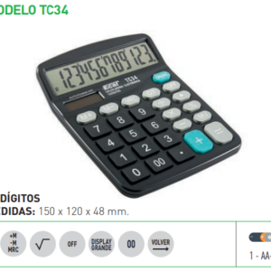 CALCULADORA ECAL MEDIANA TC 34 12 DIGITOS