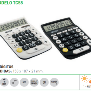 CALCULADORA ECAL MEDIANA TC 58 12 DIGITOS BLANCA Y NEGRA